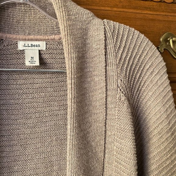 L.L. Bean Womens Knit Open Front Cardigan 100% Cotton Taupe Neutral Minimalist - Picture 5 of 9